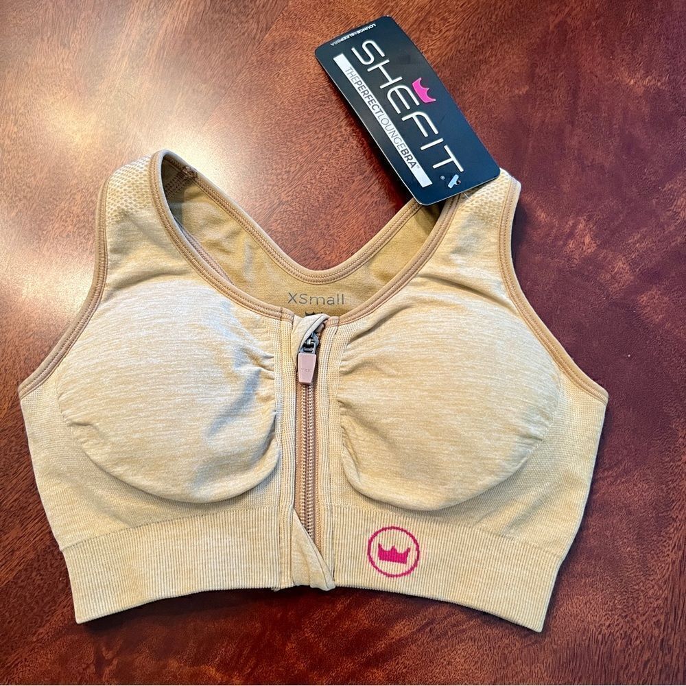 NWT Shefit Zip Front Lounge Bra Honey Wheat Tan XS